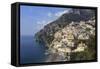 Elevated View of Positano Beach and Cliffs, Costiera Amalfitana (Amalfi Coast), Campania, Italy-Eleanor Scriven-Framed Stretched Canvas