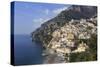 Elevated View of Positano Beach and Cliffs, Costiera Amalfitana (Amalfi Coast), Campania, Italy-Eleanor Scriven-Stretched Canvas
