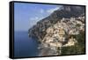 Elevated View of Positano Beach and Cliffs, Costiera Amalfitana (Amalfi Coast), Campania, Italy-Eleanor Scriven-Framed Stretched Canvas