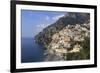 Elevated View of Positano Beach and Cliffs, Costiera Amalfitana (Amalfi Coast), Campania, Italy-Eleanor Scriven-Framed Photographic Print