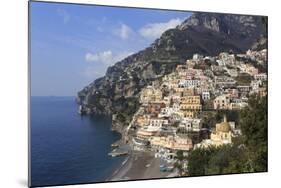 Elevated View of Positano Beach and Cliffs, Costiera Amalfitana (Amalfi Coast), Campania, Italy-Eleanor Scriven-Mounted Photographic Print