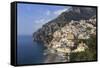 Elevated View of Positano Beach and Cliffs, Costiera Amalfitana (Amalfi Coast), Campania, Italy-Eleanor Scriven-Framed Stretched Canvas