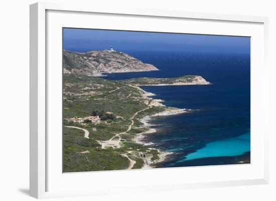 Elevated View of Punta Revellata Lighthouse, Calvi, Corsica, France-Walter Bibikow-Framed Photographic Print