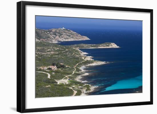 Elevated View of Punta Revellata Lighthouse, Calvi, Corsica, France-Walter Bibikow-Framed Photographic Print