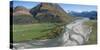 Elevated view of river passing through mountains, Matukituki River, Lake Waneka, Mount Aspiring...-null-Stretched Canvas