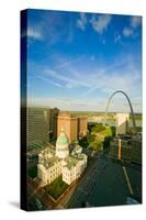 Elevated view of Saint Louis Historical Old Courthouse and Gateway Arch on Mississippi River, St...-null-Stretched Canvas