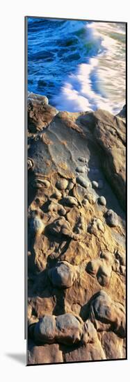 Elevated view of sandstone nodules and breaking wave, La Jolla, San Diego, California, USA-null-Mounted Photographic Print