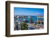 Elevated view of ships in Kos Harbour, Kos Town, Kos, Dodecanese, Greek Islands, Greece, Europe-Frank Fell-Framed Photographic Print