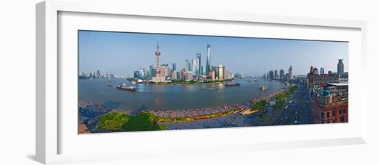 Elevated View of Skylines, Oriental Pearl Tower, the Bund, Pudong, Huangpu River, Shanghai, China-null-Framed Photographic Print