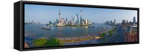 Elevated View of Skylines, Oriental Pearl Tower, the Bund, Pudong, Huangpu River, Shanghai, China-null-Framed Stretched Canvas