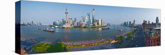 Elevated View of Skylines, Oriental Pearl Tower, the Bund, Pudong, Huangpu River, Shanghai, China-null-Stretched Canvas