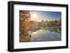 Elevated View of Small Pagoda in Autumn in a Wide Park Scene in Hangzhou, Zhejiang, China, Asia-Andreas Brandl-Framed Photographic Print