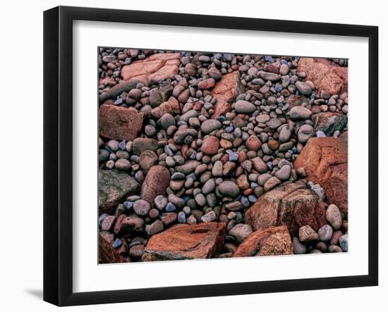 Elevated view of stones on the coast, Park Loop Road, Acadia National Park, Maine, USA-null-Framed Photographic Print