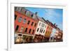 Elevated View of storefronts on Market Street, Portsmouth, New Hampshire, Main Street USA-null-Framed Photographic Print