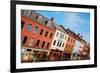 Elevated View of storefronts on Market Street, Portsmouth, New Hampshire, Main Street USA-null-Framed Photographic Print