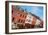 Elevated View of storefronts on Market Street, Portsmouth, New Hampshire, Main Street USA-null-Framed Photographic Print