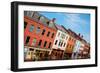 Elevated View of storefronts on Market Street, Portsmouth, New Hampshire, Main Street USA-null-Framed Photographic Print