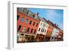 Elevated View of storefronts on Market Street, Portsmouth, New Hampshire, Main Street USA-null-Framed Photographic Print