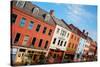 Elevated View of storefronts on Market Street, Portsmouth, New Hampshire, Main Street USA-null-Stretched Canvas