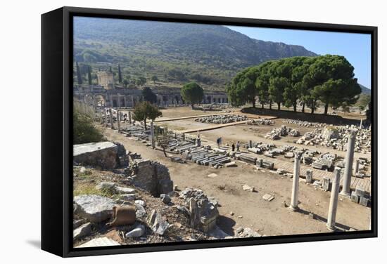 Elevated View of the Agora, Looking Towards the Library of Celsus, Roman Ruins of Ancient Ephesus-Eleanor Scriven-Framed Stretched Canvas