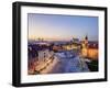 Elevated view of the Castle Square at twilight, Old Town, Warsaw, Masovian Voivodeship, Poland, Eur-Karol Kozlowski-Framed Photographic Print