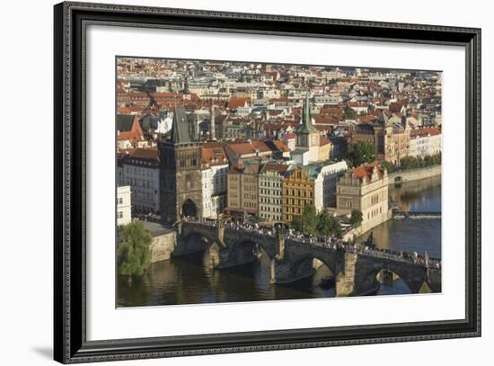 Elevated View of the Charles Bridge, UNESCO World Heritage Site, Prague, Czech Republic, Europe-Angelo Cavalli-Framed Photographic Print