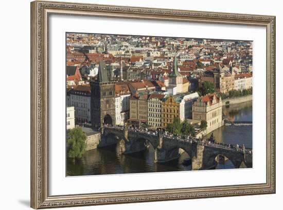 Elevated View of the Charles Bridge, UNESCO World Heritage Site, Prague, Czech Republic, Europe-Angelo Cavalli-Framed Photographic Print