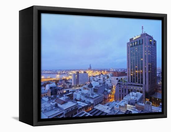 Elevated view of the City Centre with the characteristic building of the Radisson Hotel, Montevideo-Karol Kozlowski-Framed Stretched Canvas