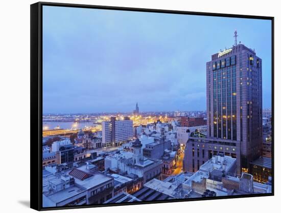 Elevated view of the City Centre with the characteristic building of the Radisson Hotel, Montevideo-Karol Kozlowski-Framed Stretched Canvas