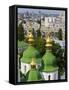 Elevated View of the Green Roof and Gold Domes of St. Sophia Cathedral, Kiev Ukraine-Gavin Hellier-Framed Stretched Canvas