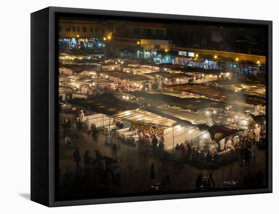 Elevated view of the Jemaa el-Fna at night, Marrakesh, Morocco-null-Framed Stretched Canvas