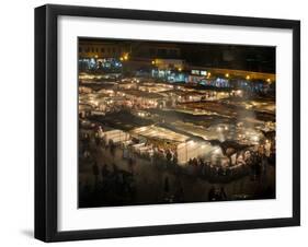 Elevated view of the Jemaa el-Fna at night, Marrakesh, Morocco-null-Framed Photographic Print