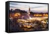 Elevated View of the Koutoubia Mosque at Dusk from Djemaa El-Fna-Gavin Hellier-Framed Stretched Canvas