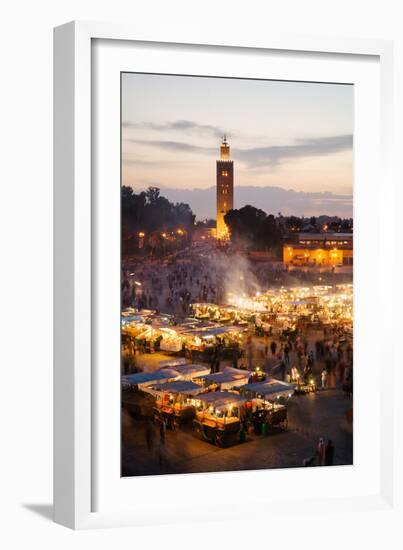 Elevated View of the Koutoubia Mosque at Dusk from Djemaa El-Fna-Gavin Hellier-Framed Photographic Print