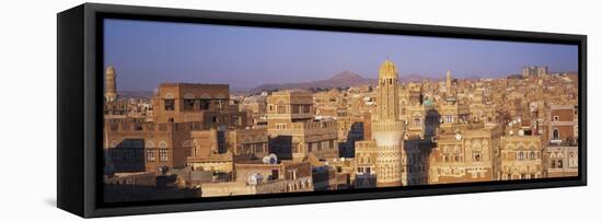 Elevated View of the Old City of Sanaa, UNESCO World Heritage Site, Yemen, Middle East-Bruno Morandi-Framed Stretched Canvas