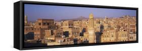 Elevated View of the Old City of Sanaa, UNESCO World Heritage Site, Yemen, Middle East-Bruno Morandi-Framed Stretched Canvas