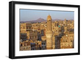 Elevated View of the Old City of Sanaa, UNESCO World Heritage Site, Yemen, Middle East-Bruno Morandi-Framed Photographic Print