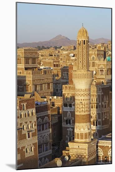 Elevated View of the Old City of Sanaa, UNESCO World Heritage Site, Yemen, Middle East-Bruno Morandi-Mounted Photographic Print