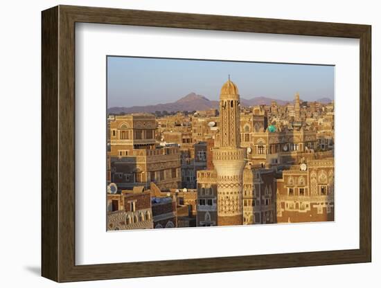 Elevated View of the Old City of Sanaa, UNESCO World Heritage Site, Yemen, Middle East-Bruno Morandi-Framed Photographic Print