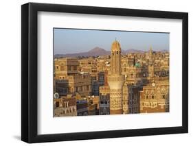 Elevated View of the Old City of Sanaa, UNESCO World Heritage Site, Yemen, Middle East-Bruno Morandi-Framed Photographic Print