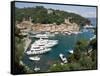 Elevated view of the Portofino, Liguria, Italy-null-Framed Stretched Canvas