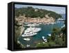 Elevated view of the Portofino, Liguria, Italy-null-Framed Stretched Canvas