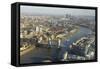 Elevated View of the River Thames Looking East Towards Canary Wharf with Tower Bridge-Amanda Hall-Framed Stretched Canvas