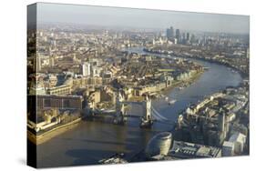 Elevated View of the River Thames Looking East Towards Canary Wharf with Tower Bridge-Amanda Hall-Stretched Canvas
