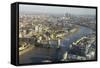 Elevated View of the River Thames Looking East Towards Canary Wharf with Tower Bridge-Amanda Hall-Framed Stretched Canvas