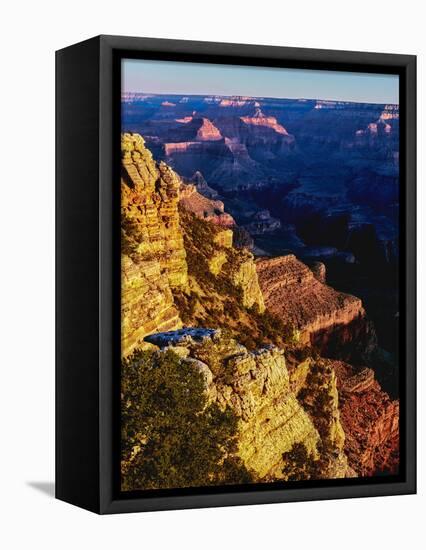 Elevated view of the rock formations in a canyon, Mather Point, South Rim, Grand Canyon National...-null-Framed Stretched Canvas