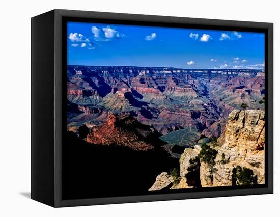 Elevated view of the rock formations in a canyon, South Rim, Grand Canyon National Park, Arizona...-null-Framed Stretched Canvas