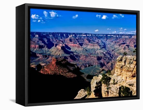 Elevated view of the rock formations in a canyon, South Rim, Grand Canyon National Park, Arizona...-null-Framed Stretched Canvas