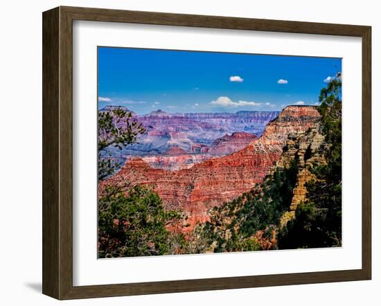 Elevated view of the rock formations in a canyon, Yavapai Point, South Rim, Grand Canyon Nationa...-null-Framed Photographic Print