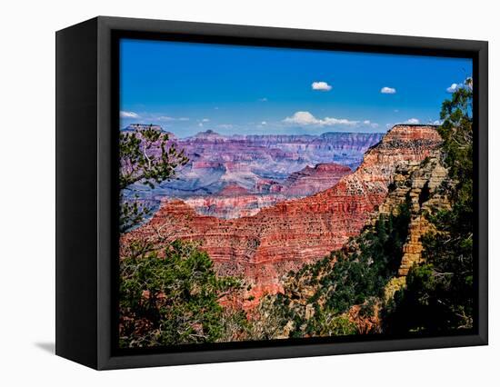 Elevated view of the rock formations in a canyon, Yavapai Point, South Rim, Grand Canyon Nationa...-null-Framed Stretched Canvas